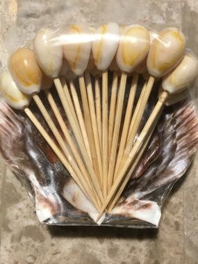 Appetizers Sea Shell Toothpicks (18 Total) with a seashell holder.